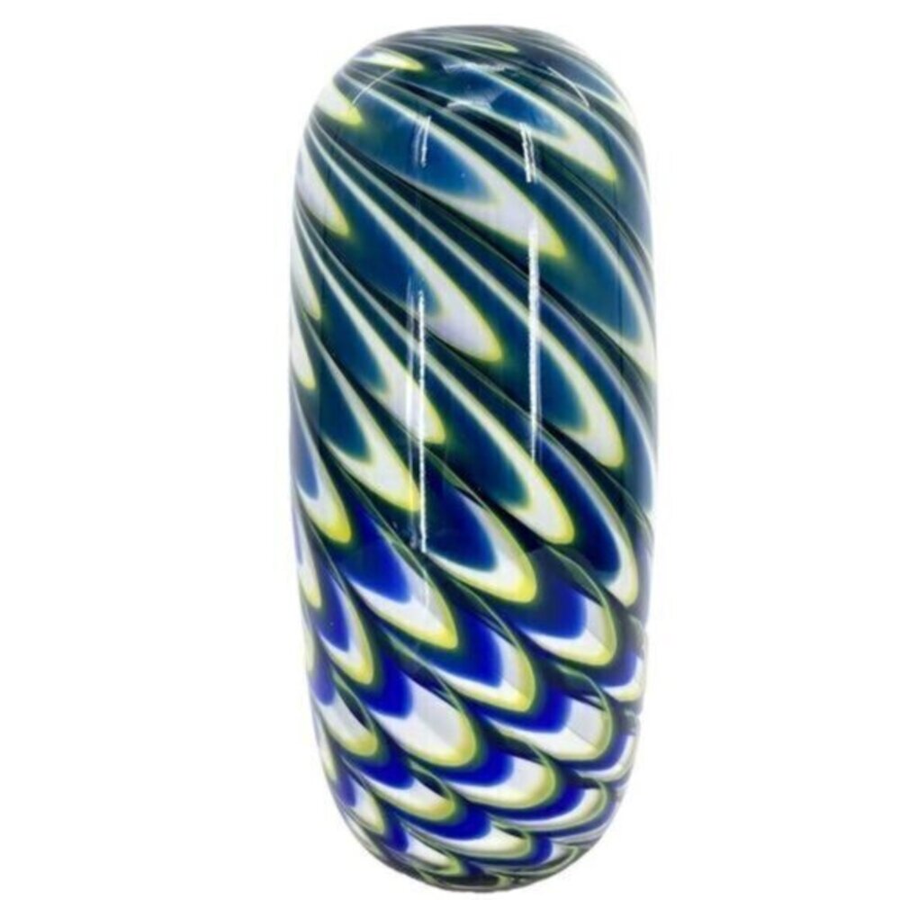 Eastern Blue Green Peacock Feather Swirl Hand Blown Art Glass Vase